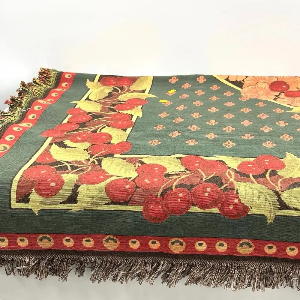 Vintage tapestry cherries cherry blossom tablecloth